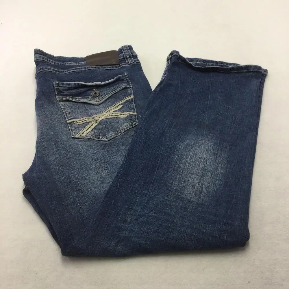 TK Axel Slim Boot Jeans Mens 40x32 Blue Wash Bootcut Denim Stretch Zip Fly